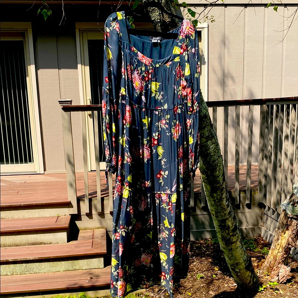 Anthropologie Grey, Pink ,Green, Yellow long sleeve scoop neck maxi dress - Picture 3 of 3